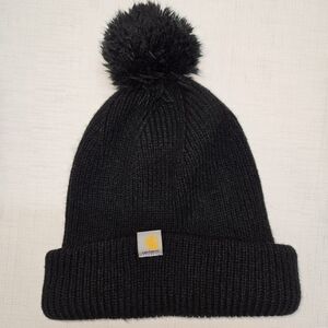 Carhartt Black Knit Beanie with Pom-Pom